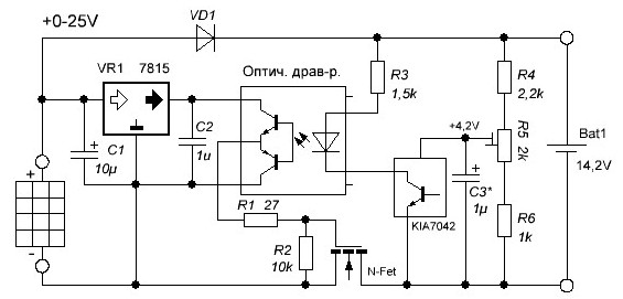 Схема контроллера заряда солнечных батарей