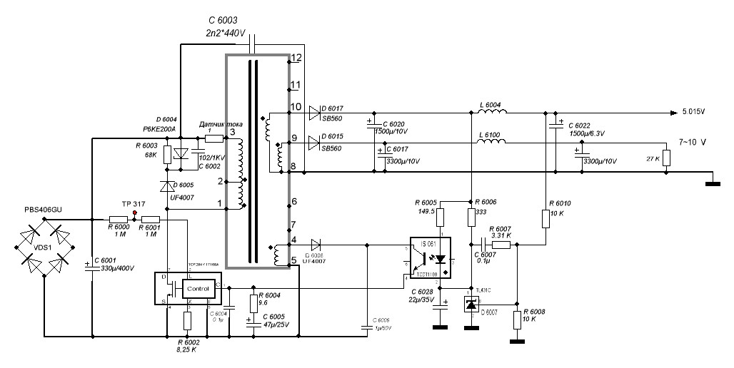 Схема блока питания tny268