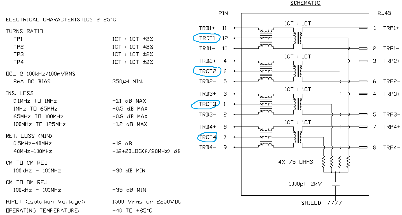Схема включения трансформатора Ethernet.
