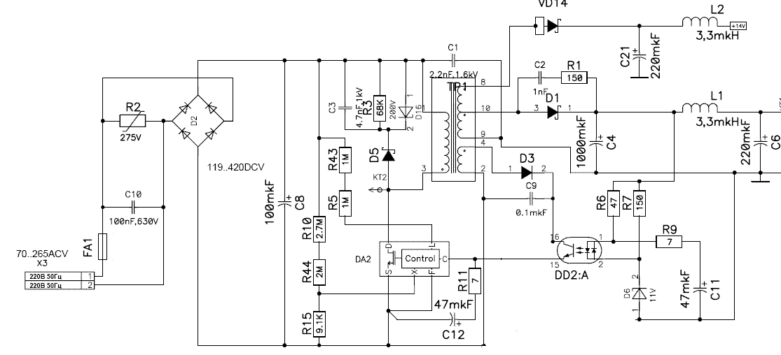 Схема блока питания tny268