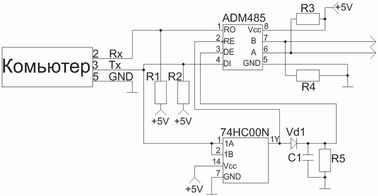 Тестер rs232 схема